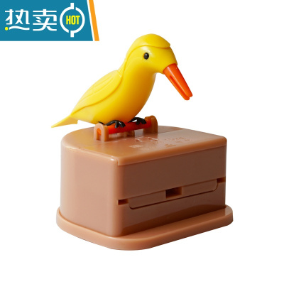 敬平网红同款智能牙签盒按压式自动个性卡通小鸟牙签筒创意家用牙签罐 黄鸟粉底一个+牙签