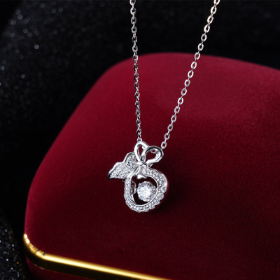 s999足银灵动钱袋福袋项链国风设计锁骨链网红轻奢优雅气质银饰品送女朋友老婆情人节七夕生日礼物