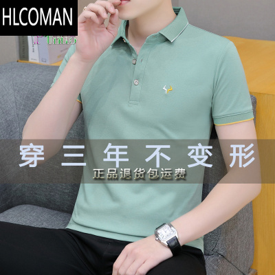 HLCOMAN夏季清凉冰丝高端简约休闲薄款翻领商务短袖t恤男刺绣polo衫