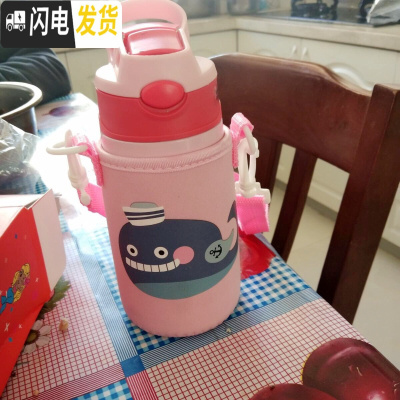 三维工匠卡通儿童保温杯带吸管304不锈钢水壶幼儿园宝宝小学生防摔水杯子 小靓仔(粉色)+粉色杯套