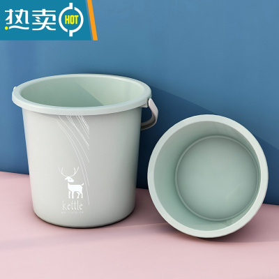 敬平水桶家用大号储水桶学生宿舍洗澡手提带盖塑料桶大容量加厚洗车桶 水桶+脸盆[绿]