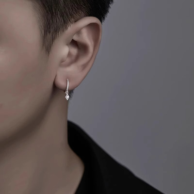s925纯银耳环小众独特锆石吊坠耳钉男士轻奢高级感耳扣设计感耳饰送女朋友老婆情人节七夕生日礼物