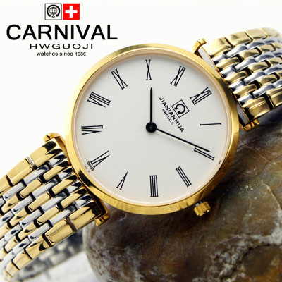瑞士品牌嘉年华CARNIVAL薄款女士手表石英表 情侣表时尚休闲男表 商务男士手表间金女表 间金男表 纤薄嘉岚系列