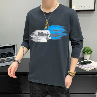 男装长袖T恤秋冬季新款韩版ins潮牌印花圆领打底衫青少年纯棉上衣