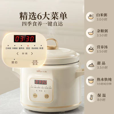 小熊(Bear)电炖锅2L电炖盅煲汤锅炖汤锅电砂锅煮粥锅婴儿熬粥家用可预约白瓷 2-3人用 DDG-E20M1