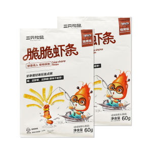 三只松鼠脆脆虾条烤肉味膨化零食休闲办公原味虾片60g*2袋
