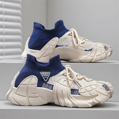 秋季时尚舒适拼色休闲日常百搭网面男士透气运动鞋跑步男鞋新款