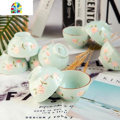 饭碗米饭碗家用中式创意小汤碗10只装加厚防烫吃饭碗陶瓷小碗套装 FENGHOU 十里4.5直口碗青釉10个装