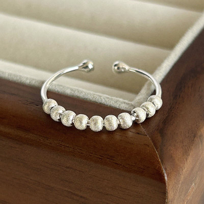 Kissilver纯银S925磨砂圆珠转动戒指女ins小众百搭简约关节开口戒送女朋友老婆情人节七夕生日礼物