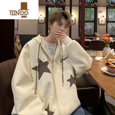 YANXU连帽开衫卫衣男士星星印花潮牌外套港风痞帅宽松男生上衣服