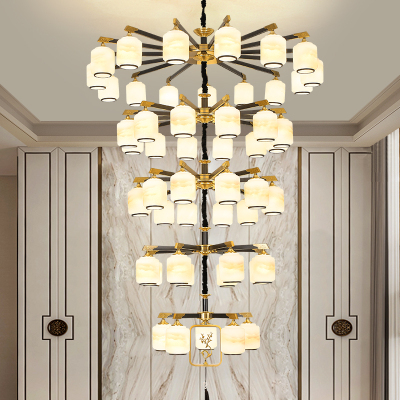 克罗斯塔 新中式全铜吊灯轻奢大气客厅吊灯中国风餐厅卧室别墅灯罩朝下灯具