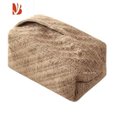 三维工匠ins风日式棉麻布艺纸巾盒简约民宿凹造型收纳袋客厅餐桌抽纸盒 粗纹理黄麻