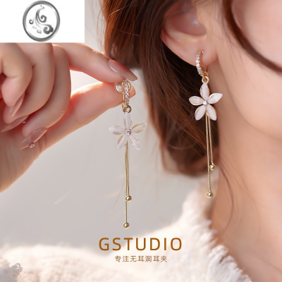 JiMi耳夹夸张设计感长款气质花瓣流苏蚊香盘耳夹无耳洞女新款百搭耳坠