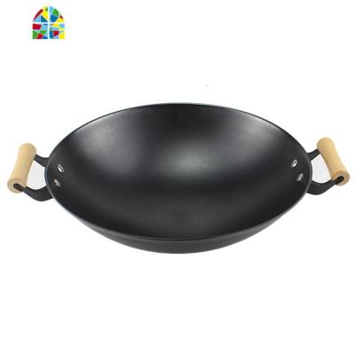 无涂层双耳铸铁锅传统老式家用圆底生铁炒锅煤气灶专用炒菜锅 FENGHOU 圆底34cm(+可锅视盖)