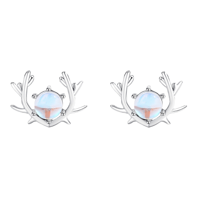 925月光森林耳钉女纯银简约鹿角森系耳环耳饰养耳洞ins小众送女朋友老婆情人节七夕生日礼物