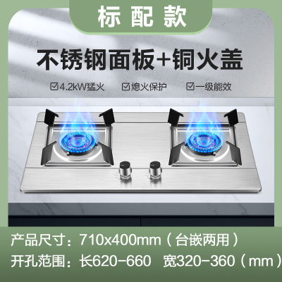 志高(CHIGO)煤气灶双灶燃气灶家用嵌入式天然气灶台式液化气灶猛火灶炉具 标配不锈钢面铜质火盖-液化气