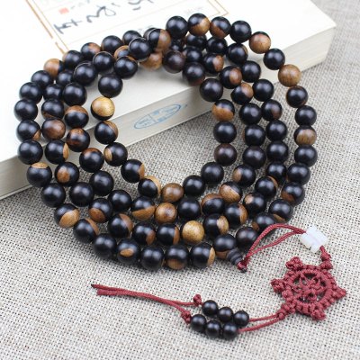 厂家直销黑檀木手串阴阳木108颗佛珠念珠10MM脖挂木质男女挂饰品送女朋友老婆情人节七夕生日礼物