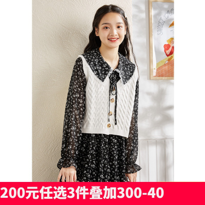 [1.5折价54元]唐狮法式连衣裙子女秋季新款气质轻熟中长款碎花裙马甲