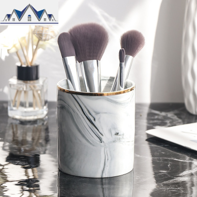 ins北欧化妆刷收纳筒 桌面美妆刷具眉笔梳子眼影刷子收纳盒笔刷桶 三维工匠