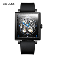 梭伦(SOLLEN)手表男镂空时尚休闲商务潮流复古防水方形男表自动机械表SL-205