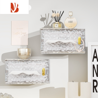 三维工匠轻奢冰川纹纸巾盒大容量壁挂桌面两用网红同款卫生间洗脸巾收纳盒 透白色冰川纹纸巾盒两个装