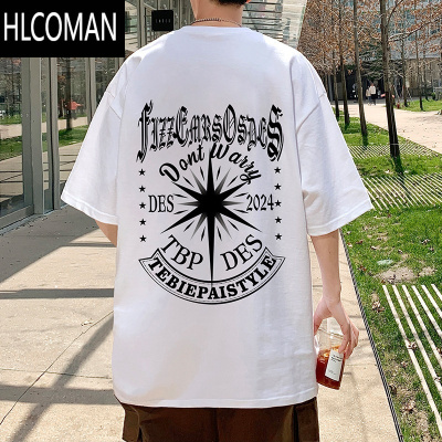 HLCOMAN夏季短袖t恤男2025新款美式圆领体恤衫复古ins潮牌半袖上衣服