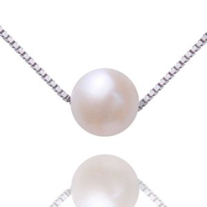 梦克拉 Mkela 淡水珍珠吊坠项链 路路通 项链 珍珠 扁圆 白色