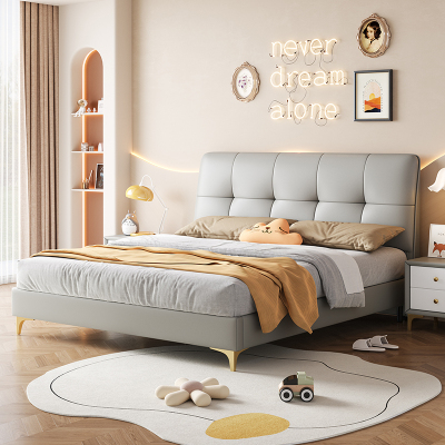 现代简约儿童皮床男孩单人床女孩公主床青少年小户型储物床