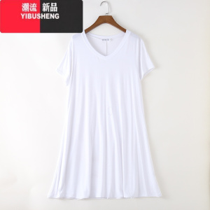 YIBUSHENG2023韩版莫代尔加肥加大码连衣裙女孕妇裙宽松中长款套头大摆裙