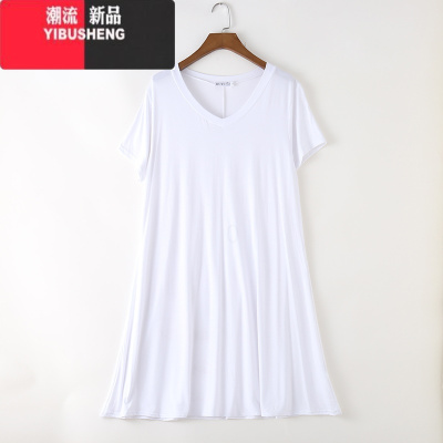 YIBUSHENG2023韩版莫代尔加肥加大码连衣裙女孕妇裙宽松中长款套头大摆裙