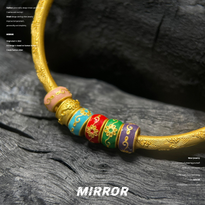 925纯银彩色滴油路路通简约隔珠串珠中国风散珠手串diy配件BCZ403送女朋友老婆情人节七夕生日礼物