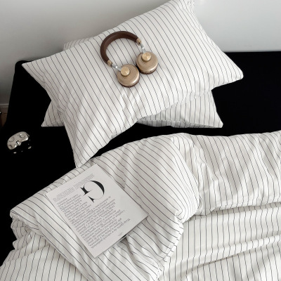 简约条纹全棉枕套字母ins风卧室搭配枕头罩48*74cm枕芯内胆套