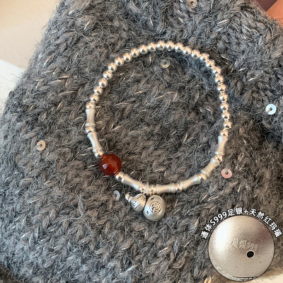 s999足银葫芦红玛瑙竹节手链国风新中式手串女款高级感饰品潮送女朋友老婆情人节七夕生日礼物