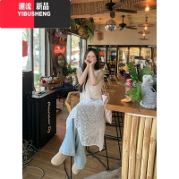 YIBUSHENG韩系小众叠穿连衣裙女季新款蕾丝钩花高级感荷叶边不规则背心裙
