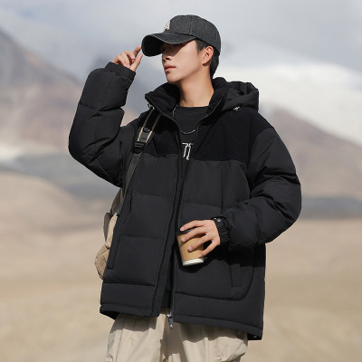 男装冬季新款羽绒服男士90%白鸭绒拼色休闲连帽百搭面包服外套潮