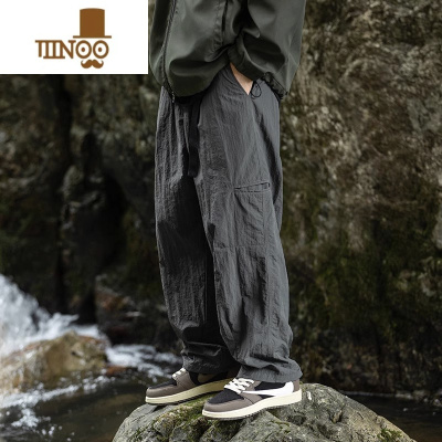 YANXU户外山系休闲裤子男士秋季速干透气登山长裤宽松直筒侧口袋工装裤