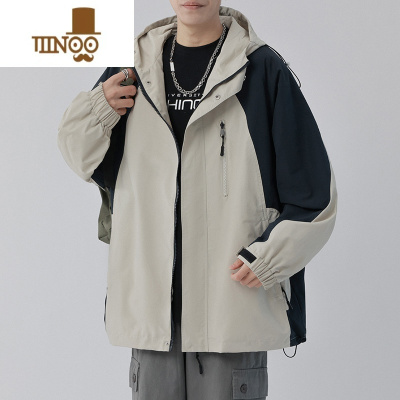YANXU美式冲锋衣外套男士2023新款潮牌痞帅休闲连帽男款夹克上衣