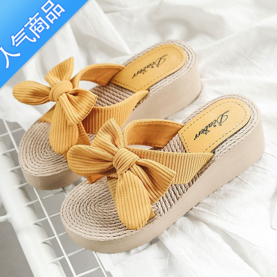 SUNTEKins潮厚底拖鞋女夏季韩版显瘦一字拖时尚外穿防滑高跟新款沙滩鞋