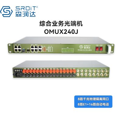 森润达SRDIT野外综合业务光端机多业务光端机PCM复用器OMUX240J物理隔离百兆自动电话i8G8E16P-S80L