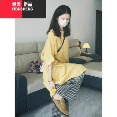 YIBUSHENG日系浅黄色复古连衣裙宽松叠穿小众设计感小个子松弛感慵懒风套装