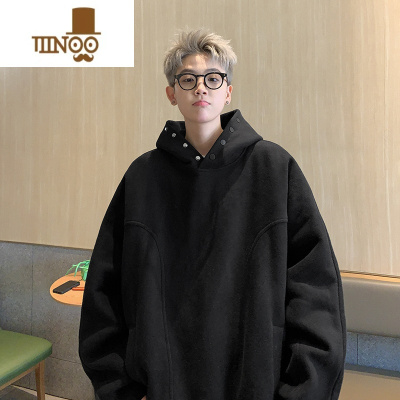 YANXU美式hiphop排扣卫衣男薄款上衣服小众设计感连帽外套潮牌