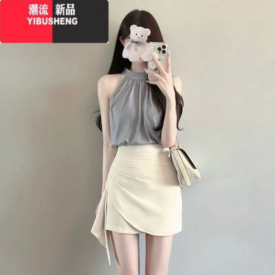 YIBUSHENG季2024新款韩系设计感轻熟御姐小香风露肩上衣半身裙两件套装女