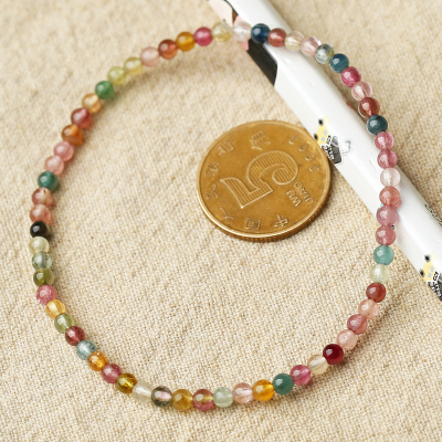 天然碧玺手链女款小颗粒尺寸3.5毫米天然水晶半宝石特色唯美手串送女朋友老婆情人节七夕生日礼物