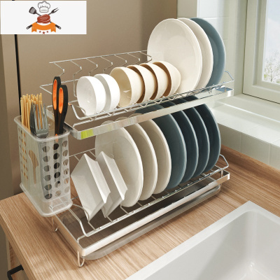 碗架沥水架厨房置物架多层台面晾放碗盘碟筷子餐具收纳储物多功能 敬平 304不锈钢双层碗碟架-(U款)餐具架