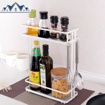 GULEK小清新铁艺双层调味瓶架 厨房置物架调味料架储物收纳架 三维工匠