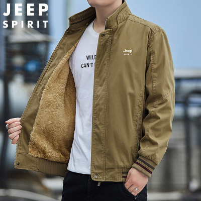 JEEP SPIRIT吉普夹克男纯棉加绒棉衣秋冬季休闲防风立领夹克上衣服