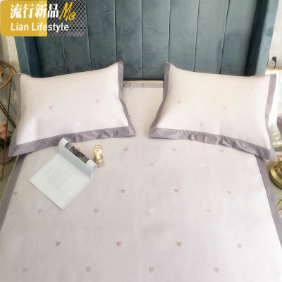 爱心凉席冰丝席三件套可水洗夏季空调养生软席1.5/1.8m床可折叠 三维工匠凉席/凉枕