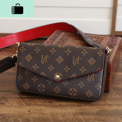 包包女新款潮时尚百搭印花单肩斜挎链条手机包三合一信封小方皮包NEW LAKE 棕色双肩带女斜挎包