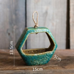 美帮汇粗陶瓷壁挂花器吊兰吊篮水培禅意古国风中式创意装饰 六边形壁挂花器(小) 中