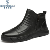洛克华菲 男切尔西靴新品真皮马丁靴 男韩版潮流雪地户外加绒保暖棉鞋 男士休闲皮鞋 中筒高帮男鞋冬季